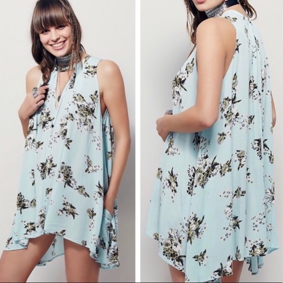 🌸2/$25 Free People Mint Floral Print Tree Swing Tunic Dress Sleeveless Top - Picture 1 of 7